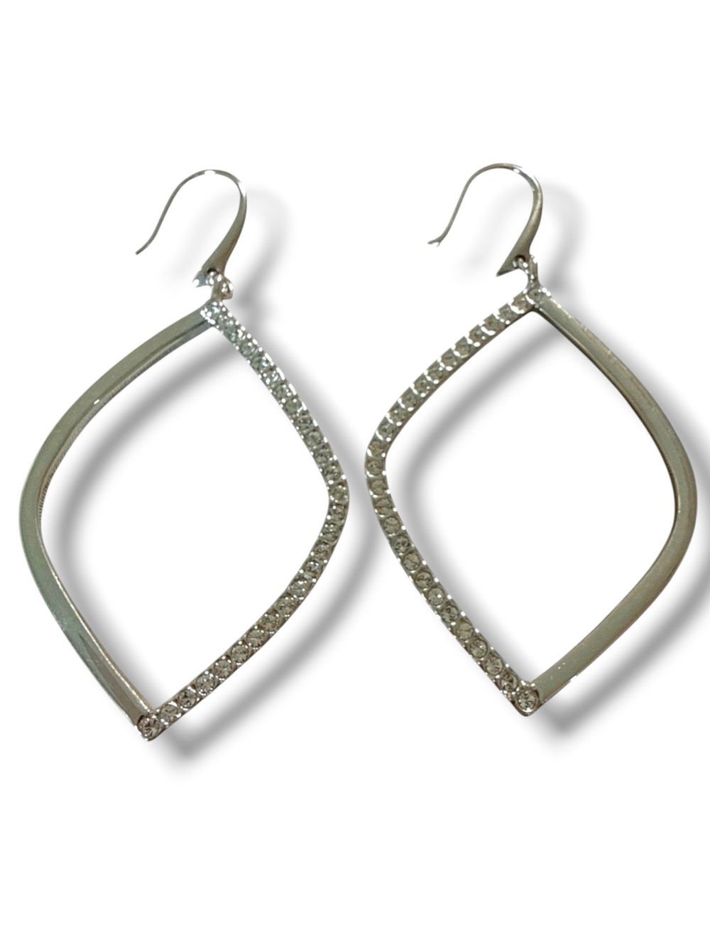 Touchstone Crystal Open Drop Earrings Geometric Marquise Modern Minimalist Hoop